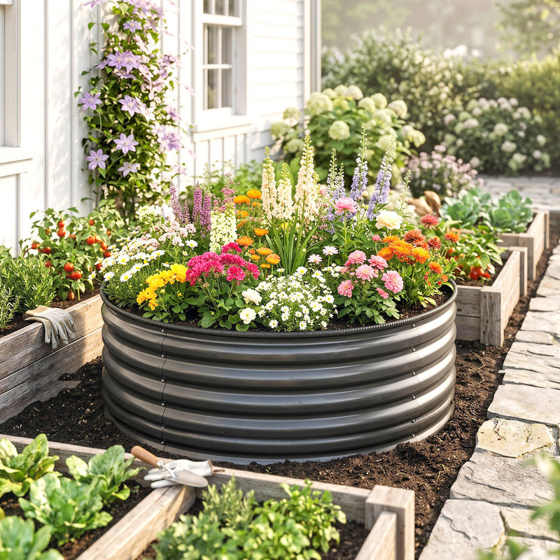 Outsunny Hochbeet aus Stahl in Dunkelgrau, stapelbares Pflanzbeet für Garten und Balkon, B/H/L: 120 x 43 x 120 cm - Bild 2
