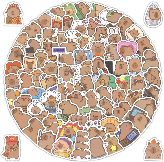 GOGOTU Kawaii Cartoon Capybara Aufkleber, 100-teiliges Set, multicolour - Bild 1