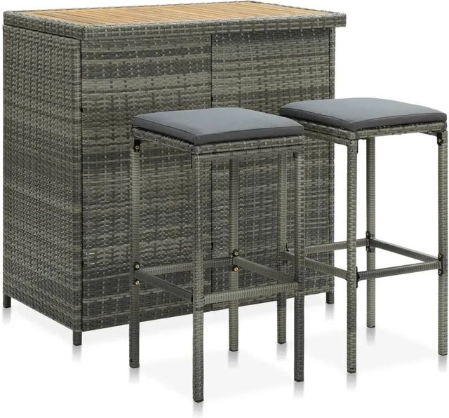 vidaXL 3-tlg. Bar Set aus Polyrattan und Akazienholz in Grau und Anthrazit - Bild 1