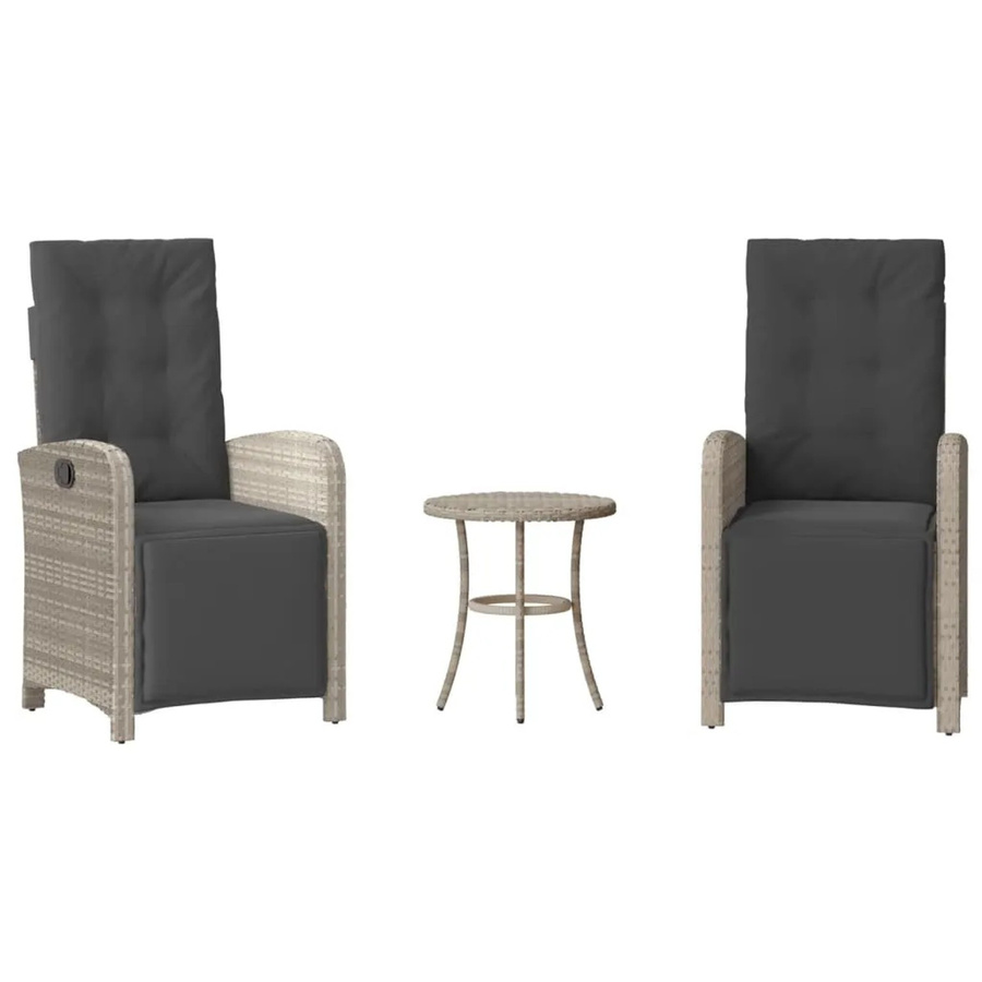 vidaXL 3-teiliges Bistro-Set aus PE-Rattan in Hellgrau mit Kissen für Garten, Hinterhof oder Balkon - Bild 2