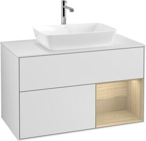 V&B Waschtischunterschrank Finion 100 mit Wandbeleuchtung, Farbe Weiß und Eiche, B/T/H: 100 x 50,1 x 50,1 cm - Bild 1