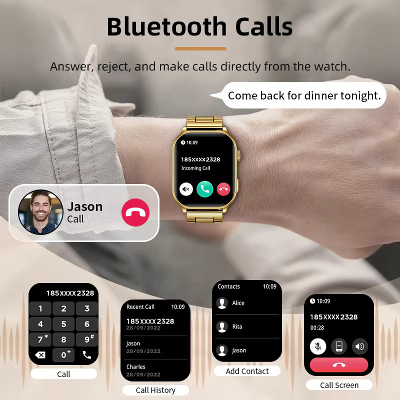 LIGE Smartwatch mit 2,01 Zoll HD-Bildschirm für Männer und Frauen mit Telefonfunktion für Android und iOS in Schwarz und Gold - Bild 2