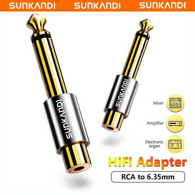 SUNKANDI Audio-Adapter 1/4 Zoll: 6,35 mm Mono-Stecker auf Cinch-Buchse für Gitarre, Verstärker und Lautsprecher in Grau und Gold - Bild 1