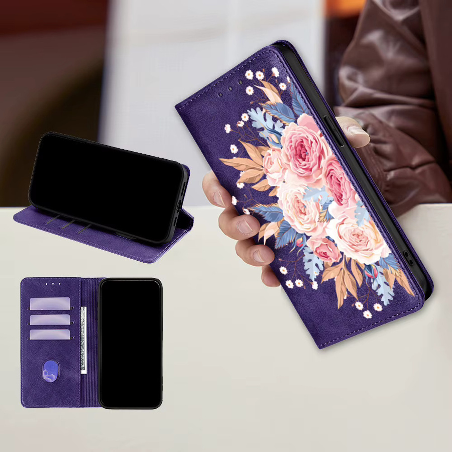Magnetische Leder Flip Case mit Blumenmuster für Samsung Galaxy S25 Ultra S25 FE S24 S23 S22 Plus A56 A36 A26 A17 A07 Wallet Cover in Braun - Bild 3