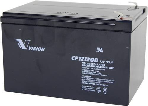Vision CP12120D Bleiakku 12V 12Ah Blei-Vlies AGM Schwarz mit 6.35mm Flachsteckern B/H/T: 151 x 101 x 98 mm - Bild 1