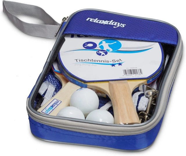 Relaxdays Tischtennis-Set aus Holz in Blau, Rot und Schwarz mit Tragetasche, 2 Sterne, B/T/H: 27 x 18 x 4 cm - Bild 1