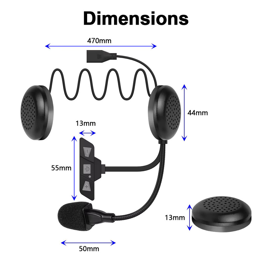kebidumei Bluetooth 5.2 Motorrad Helm Headset in Schwarz mit Mikrofon und Stereo Musik Player - Bild 2