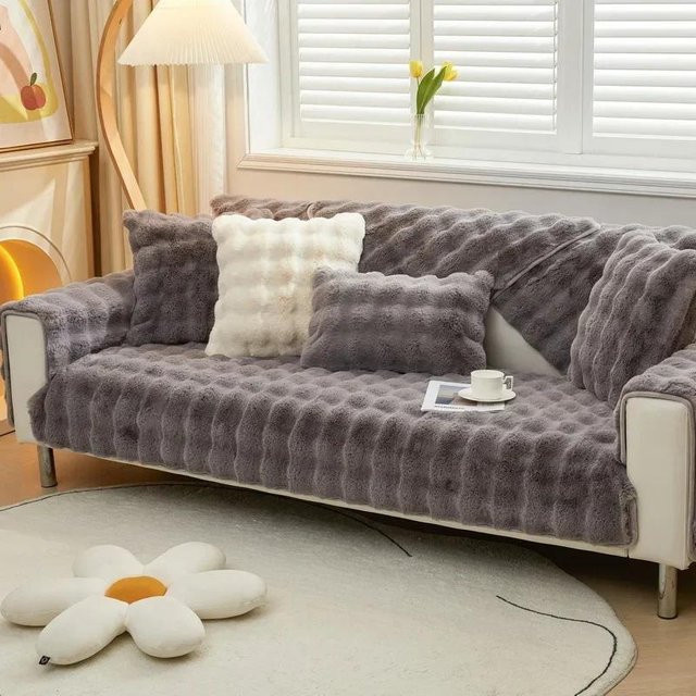 Weicher Plüsch Sofabezug für L-Form Ecksofas, rutschfest und waschbar, Grau, Breite: 70 cm, Breite: 70 cm - Bild 1