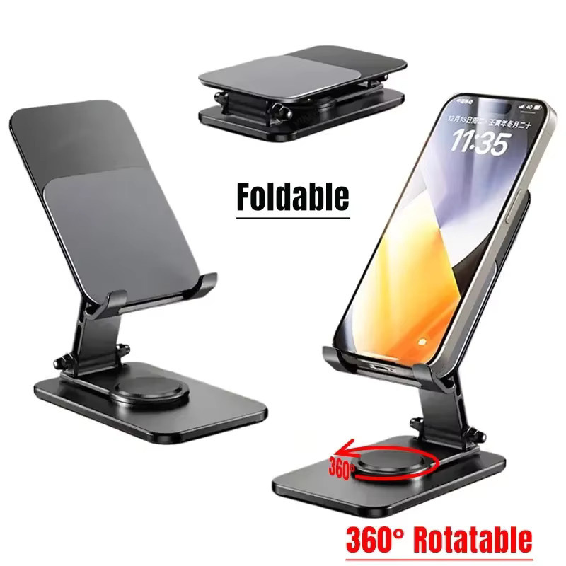 Opansten Faltbarer Handy Halter und Tablet Ständer aus Metall mit 360 Grad Rotation in Schwarz - Bild 2
