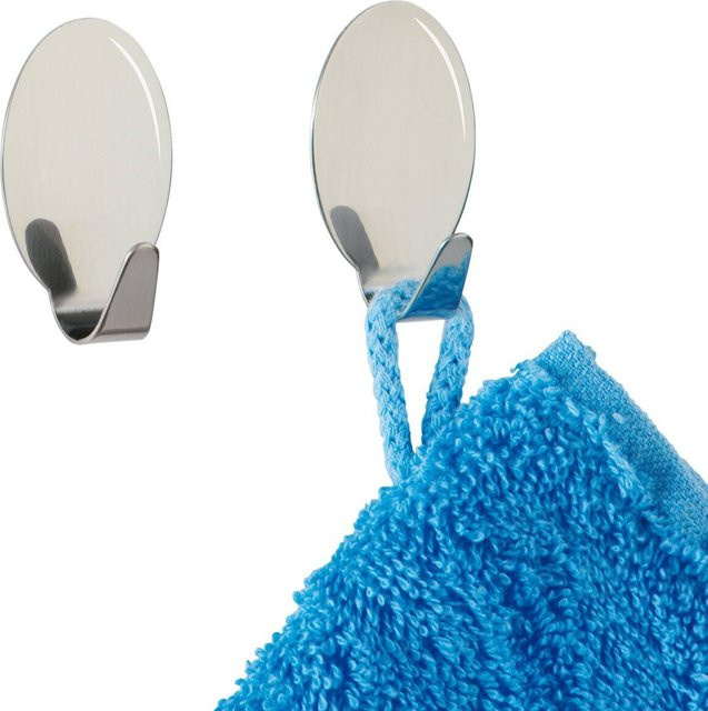 Wenko Maxi-Haken Klebehaken aus Edelstahl glänzend in Silber, 2er-Set - Bild 1