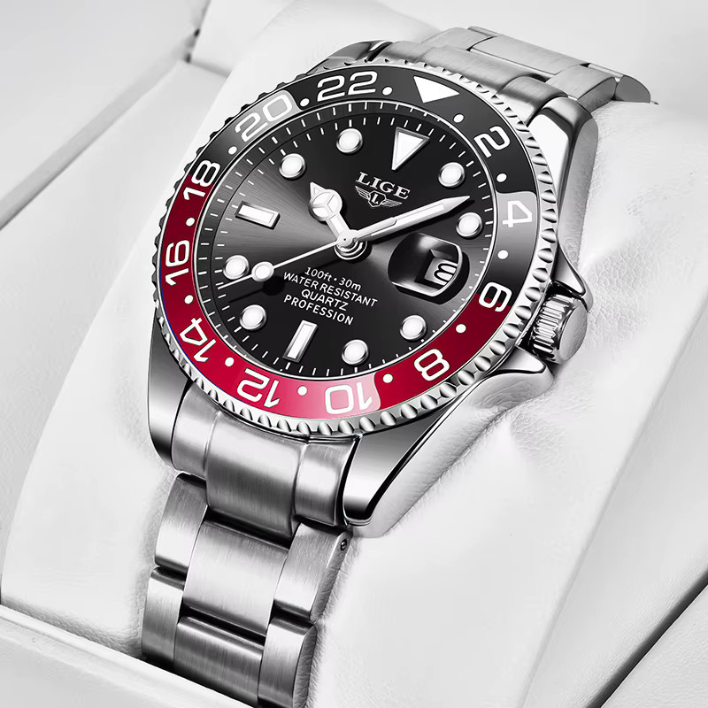 LIGE Armbanduhr Quarz, Edelstahl, Schwarz, Herren - Bild 3
