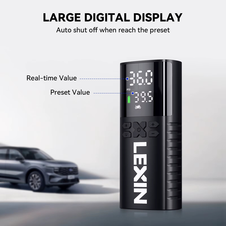 Lexin P4 Intelligente Luftpumpe in Schwarz mit 4000 mAh Akku, digitalem LED-Display und voreingestelltem Druck für Motorräder, Fahrräder und Boote - Bild 5