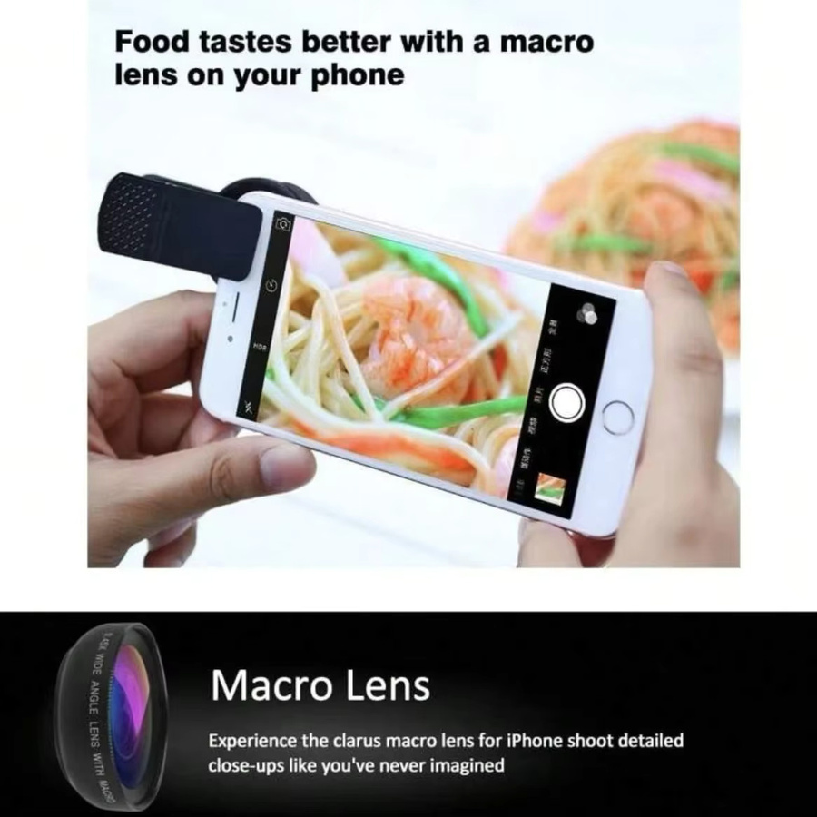 2-in-1 Clip-On Handy-Kameraobjektiv-Set in Schwarz mit Superweitwinkel- und Makro-HD-Objektiv (37 mm, 0,45x/49 UV) - Bild 4