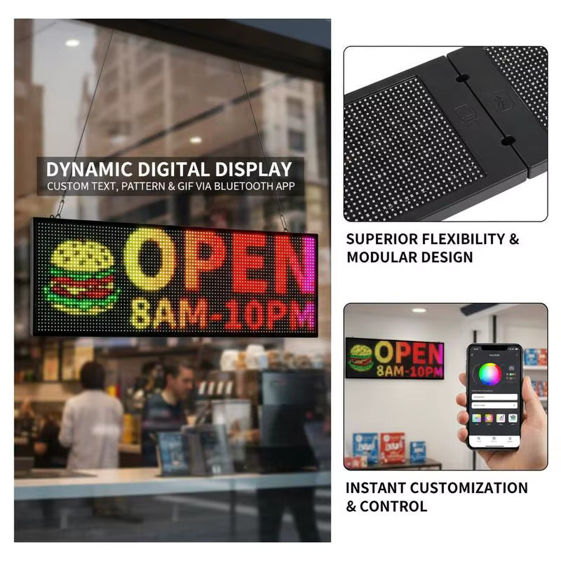 Programmierbares P10 LED-Laufschriftanzeige Display mit Bluetooth-App-Steuerung, vollfarbiges flexibles digitales Lauftext-Panel für Text, Muster und GIFs, Schwarz, B/H: 99 x 35 cm - Bild 2