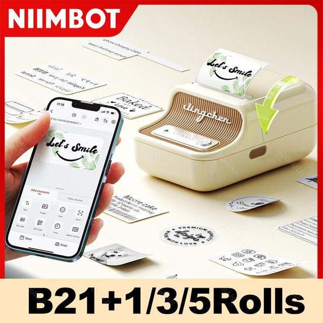 NIIMBOT B21 Tragbarer Bluetooth Thermodrucker mit 1500 mAh für selbstklebende Etiketten, Barcodes und Schmuckkennzeichnung - Bild 1