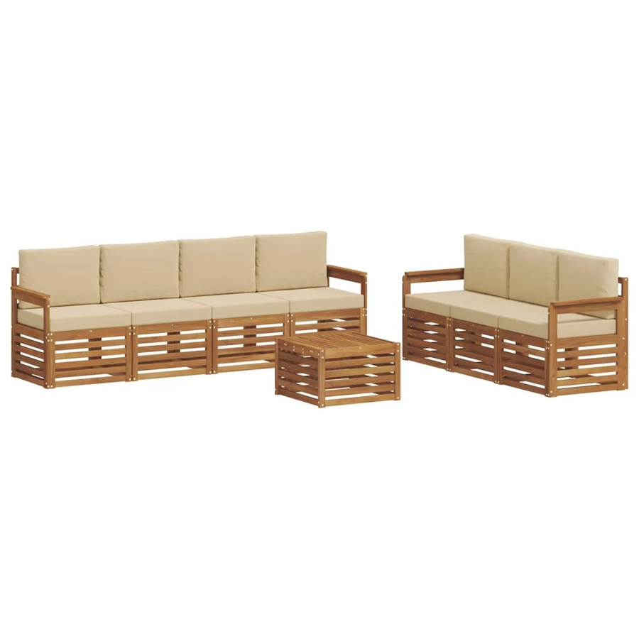 vidaXL Sofagarnitur 8-teilig aus Massivholz Akazie in Natur und Beige mit Tisch und Polstern - Bild 2