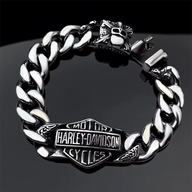 Harley Davidson Armband, Engine Skull Eagle, Edelstahl, Silber, Herren - Bild 2