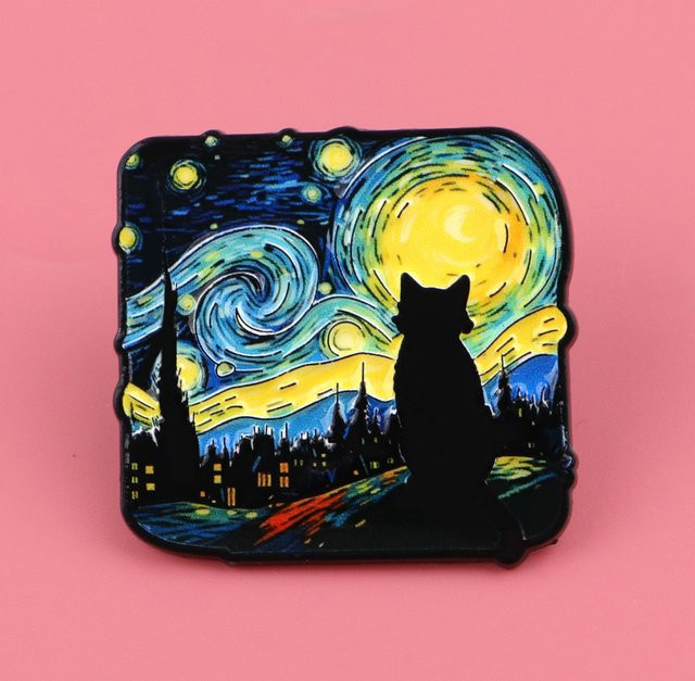 Brosche Sternennacht Katzen-Silhouette, Emaille, Bunt, Unisex - Bild 1