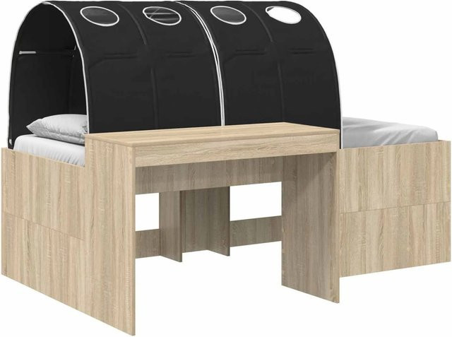 vidaXL Bettrahmen mit Tunnel und Regal, 3-teiliges Set, Sonoma Eiche und Schwarz - Bild 1