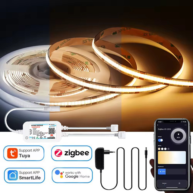 YSRSAI Tuya Zigbee 24V FCOB CCT LED-Lichtleiste mit 608 LEDs, flexible dimmbare LED-Leuchte in Multicolour, 3000K bis 6000K, kompatibel mit Amazon Alexa und Google Assistant - Bild 1