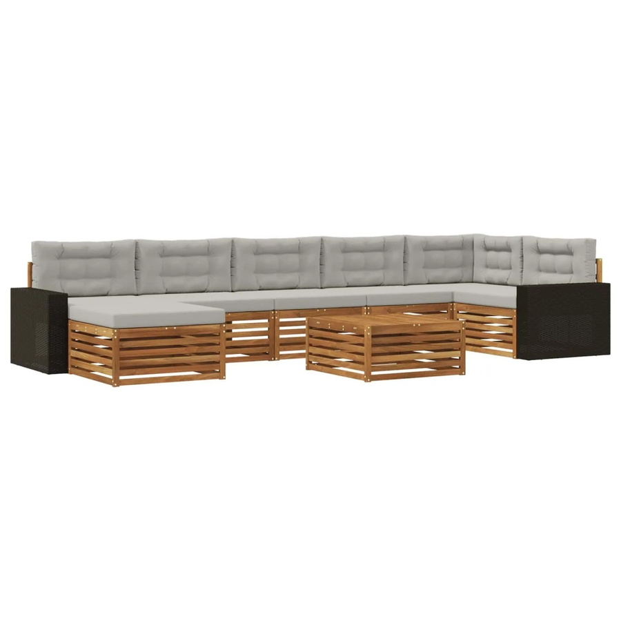 vidaXL Outdoor-Sofagarnitur in U-Form aus Akazienholz mit 8 Kissen in Natur und Hellgrau - Bild 2
