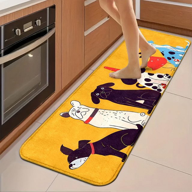 VIKAMA Küchenteppich mit Cartoon-Welpen-Motiv, rutschfester Bodenläufer für Küche und Badezimmer, Mehrfarbig - Bild 1