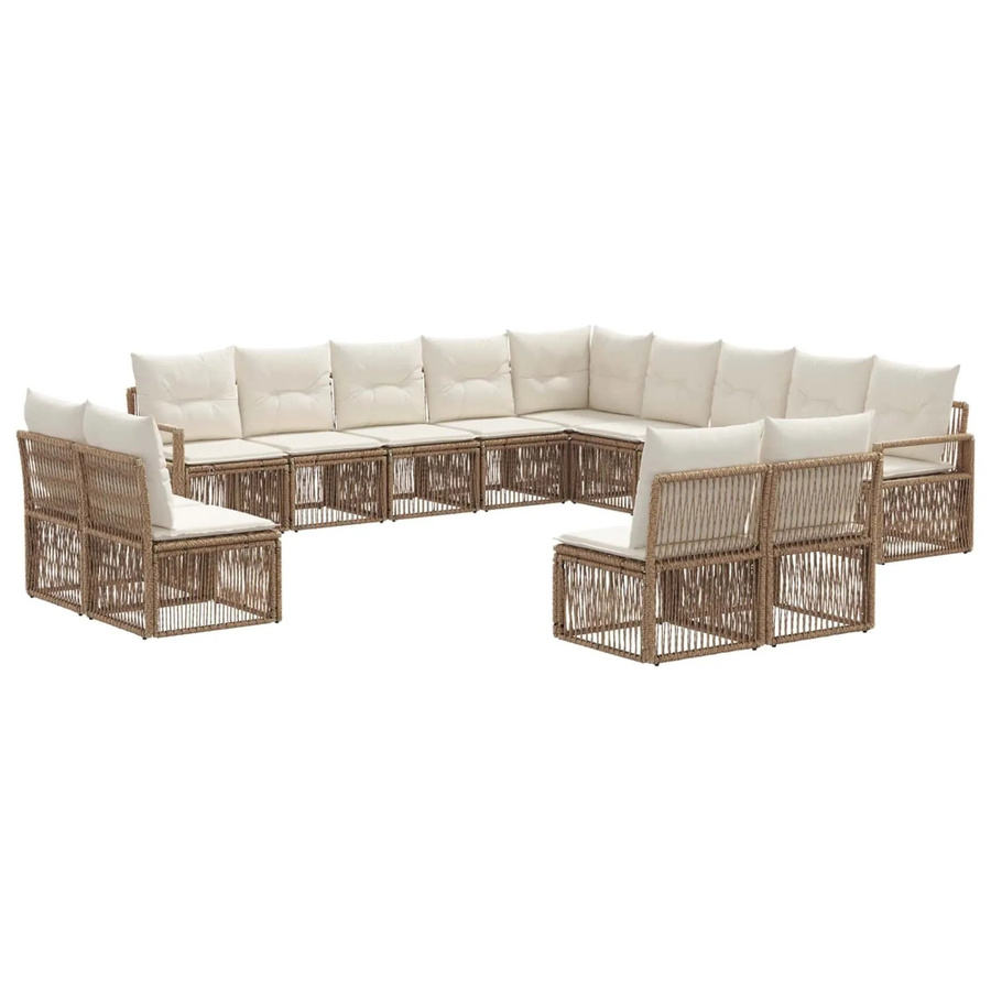vidaXL Gartensofa-Set 13-tlg. in U-Form aus Poly-Rattan mit Polstern und Kissen in Beige - Bild 2