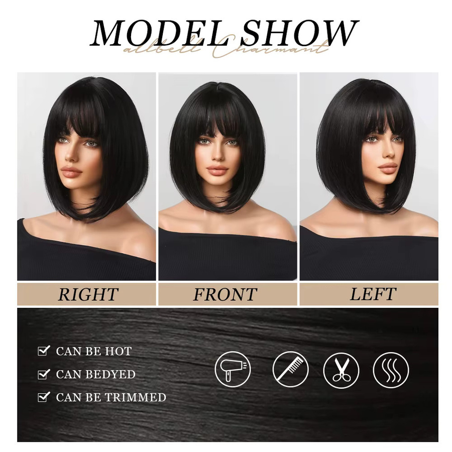 EASIHAIR Haarperücke Bob, schwarz, synthetisch, kurz, mit Pony, Damen - Bild 3