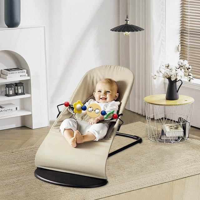 Faltbarer Baby-Schaukelstuhl mit Spielzeug und Höhenverstellung in Grau - Bild 1