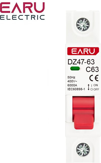 EARU DZ47-63 MCB Miniatur-Leitungsschutzschalter 1P 3-63A AC 230V C-Kurve für DIN-Schienenmontage - Bild 1