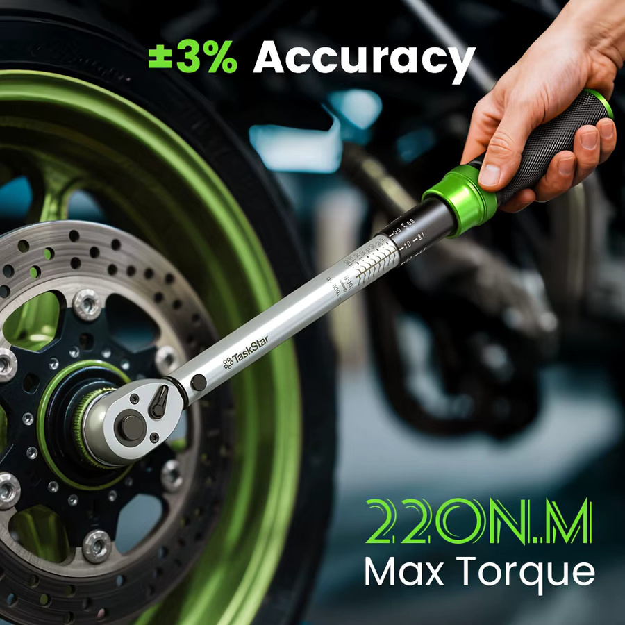 TaskStar Click Drehmomentschlüssel-Set 8 Stück in Silber mit 1/4", 3/8" und 1/2" Antrieb, ±3 % Genauigkeit und 72 Zähnen für Fahrrad- und Motorradreparaturen - Bild 2