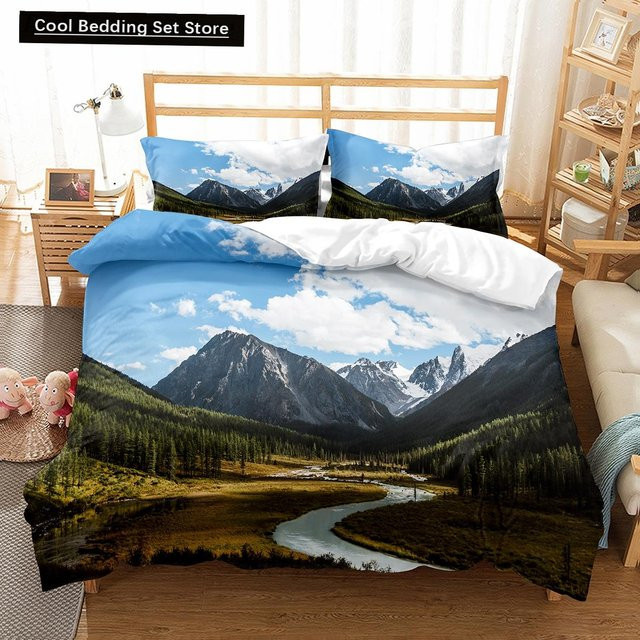 Bettwäscheset Altai-Gebirge King Queen mit Naturlandschaft Wald und See, Blau, Polyester, B/H: 140 x 210 cm - Bild 1