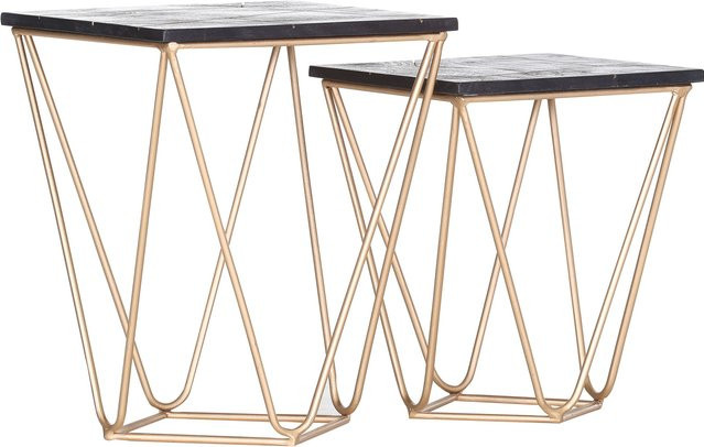 Beistelltisch Set GOLDEN FLAIR LOFT aus Akazie und Metall in Schwarz und Gold, quadratisch - Bild 1