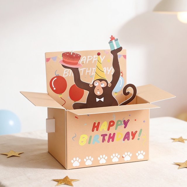 xunyihappy 3D Pop-Up-Karte Lustiger Affe zum Geburtstag, bunte Papier-Grußkarte für Kindergeburtstage und Partys - Bild 1
