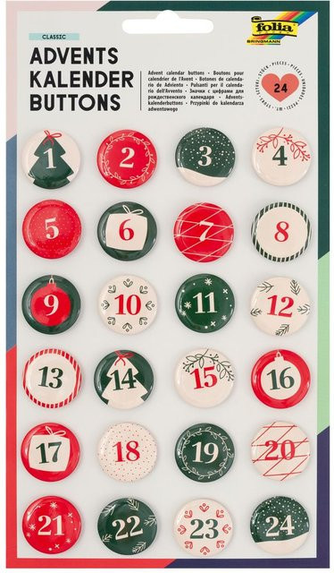 Adventszahlen Buttons aus Metall in Rot und Multicolor für Weihnachten - Bild 1