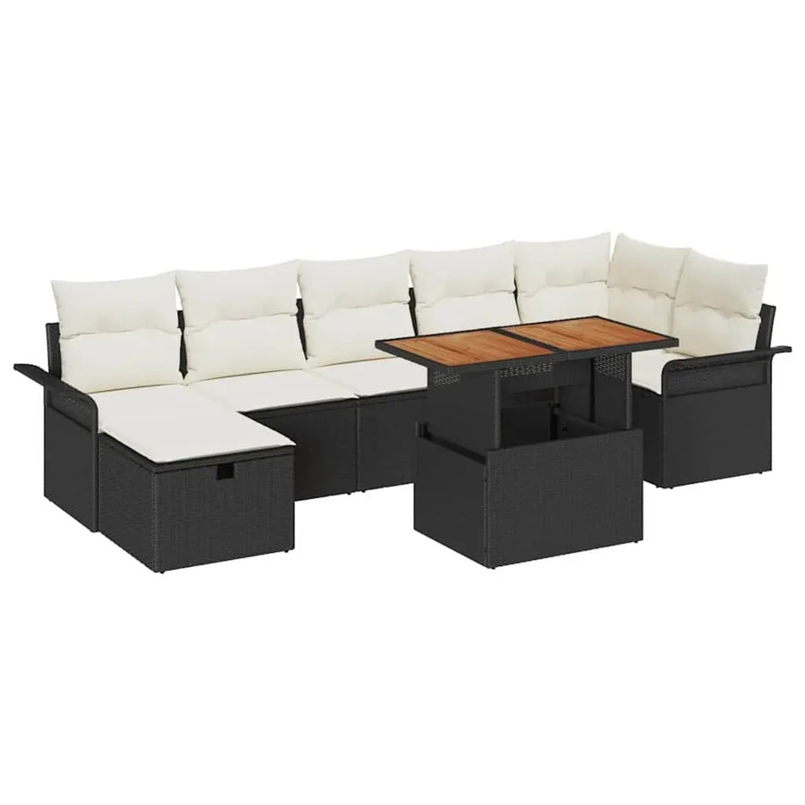 vidaXL Garten-Sofa-Set aus Polyrattan in L-Form, 8-teiliges Lounge-Set mit Kissen und Tisch in Schwarz und Beige - Bild 2