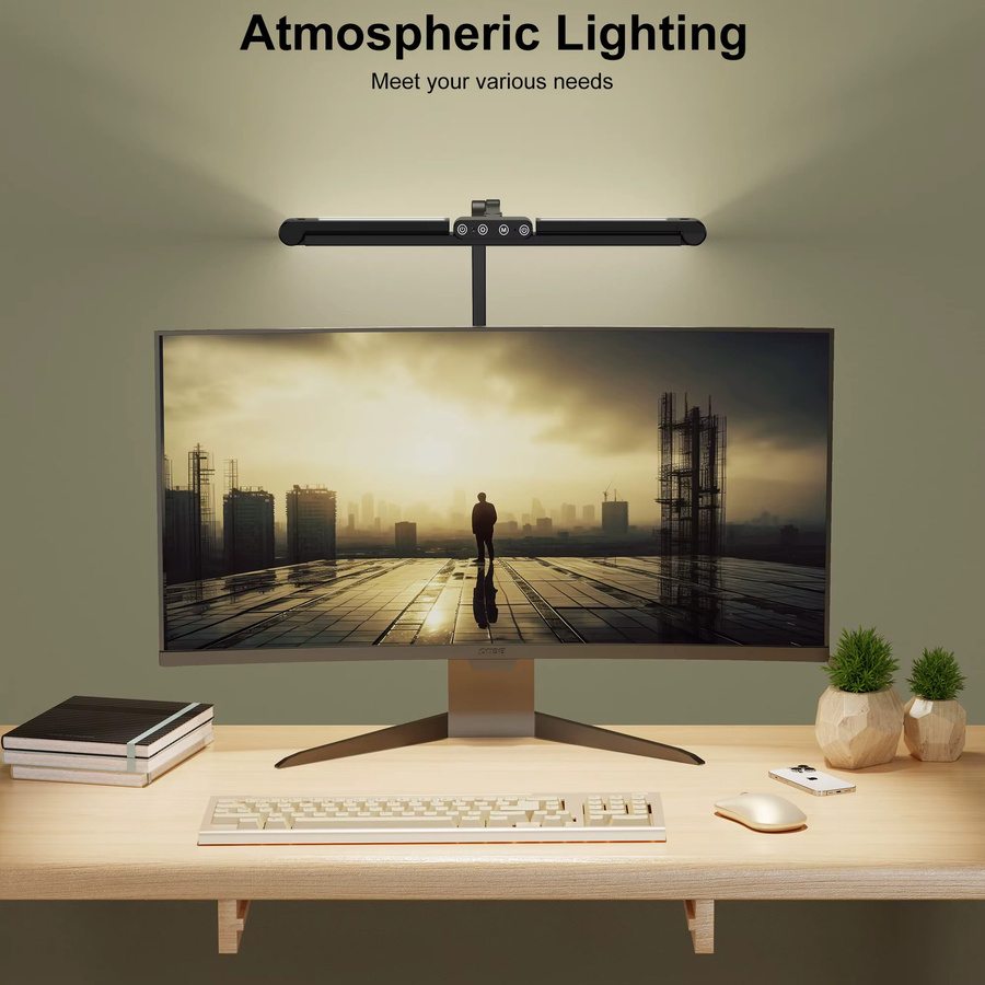 Aiopp LED-Schreibtischlampe in Schwarz mit 3 Clips, dimmbar, Timer-Funktion und flexiblem Metallarm für Home-Office und Dual-Monitor-Setups - Bild 5