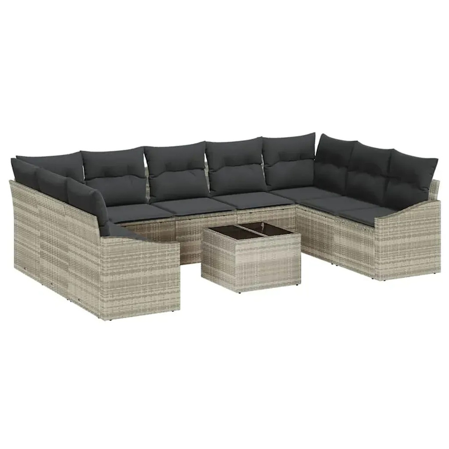 vidaXL Garten-Sofa-Set 10-teilig aus Polyrattan in Hellgrau mit Polsterung und Tisch - Bild 2