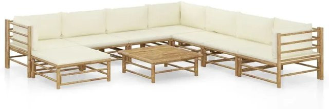 vidaXL 9-teiliges Garten-Lounge-Set aus Bambus mit cremeweißen Kissen - Bild 1