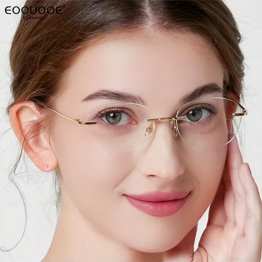 EOOUOOE Korrektionsbrille Damen, randlos, oval, Titan, Gold, Blaulichtfilter - Bild 2