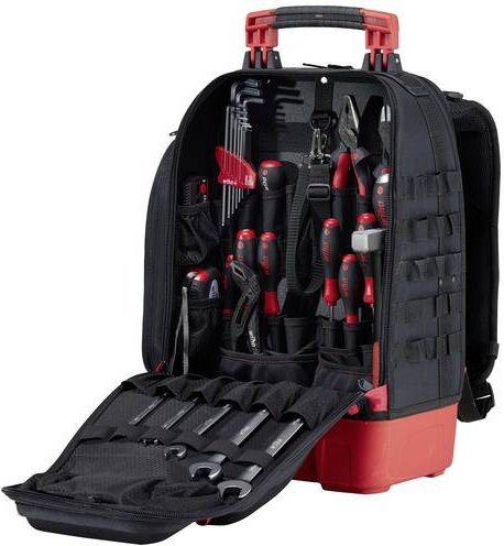 Wiha Universal Werkzeugrucksack bestückt 41-teilig in Schwarz-Rot mit Laptopfach und stabilem Standboden, L x B x H: 38,5 x 26,0 x 53,0 cm - Bild 2