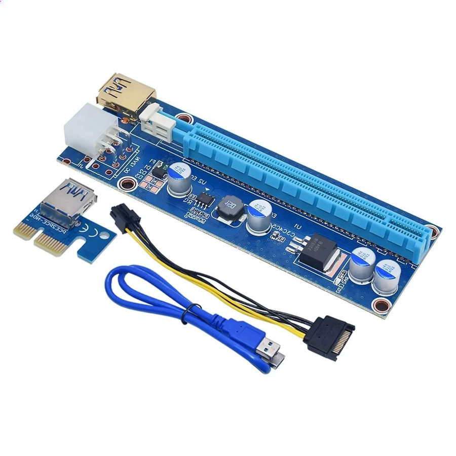 Ninth World VER009S PCI-E Riser-Kartenadapter PCI Express X1 auf X16 Extender mit USB 3.0 und SATA auf 6Pin Stromanschluss für Grafikkarte, Blau, 0,6 m - Bild 3