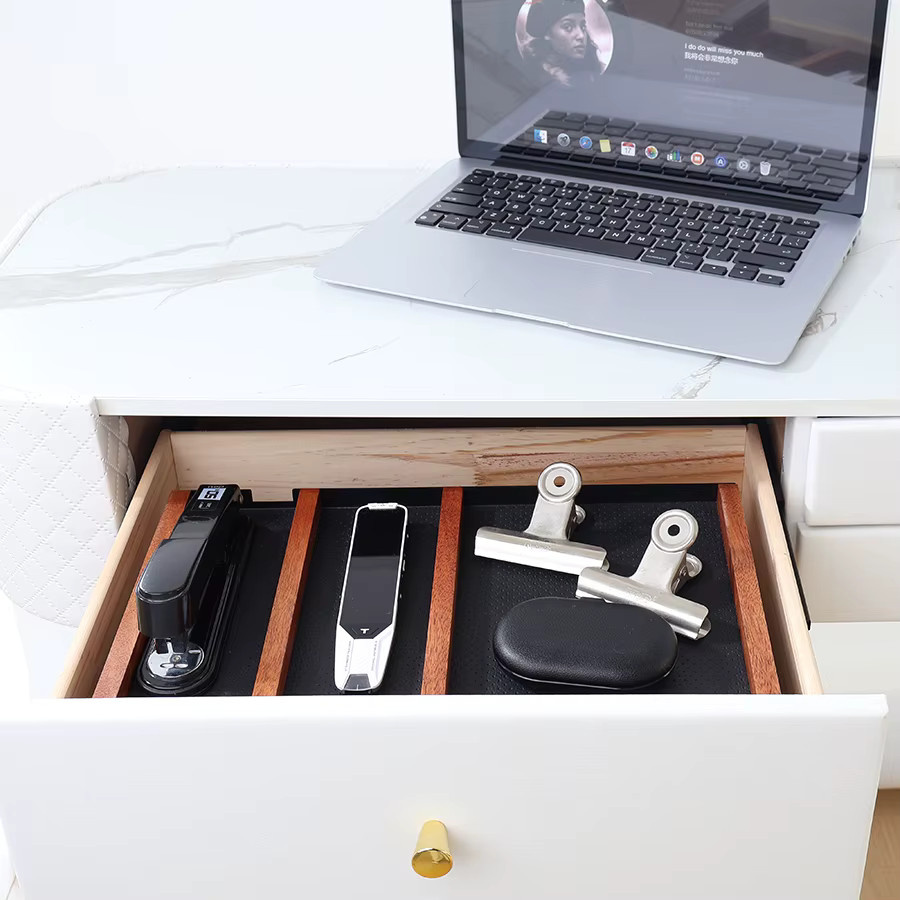 Magnetisches Aufbewahrungstablett aus Holz mit brauner Ledermatte, Schreibtisch-Organizer für Schlüssel, Handy und Schmuck, B/T: 35,0 x 21,0 cm - Bild 4
