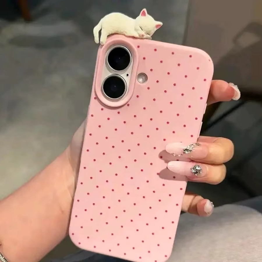 Korea Lovely Polka Dot 3D Katze Handyhülle für iPhone 17 16 15 14 13 12 11 Pro Max Plus Air stoßfestes Cover - Bild 4