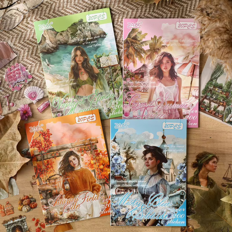 20 Stück Vintage Stickerbuch mit Retro-Mustern in Multicolour für dein Scrapbooking und Tagebuchdeko - Bild 1