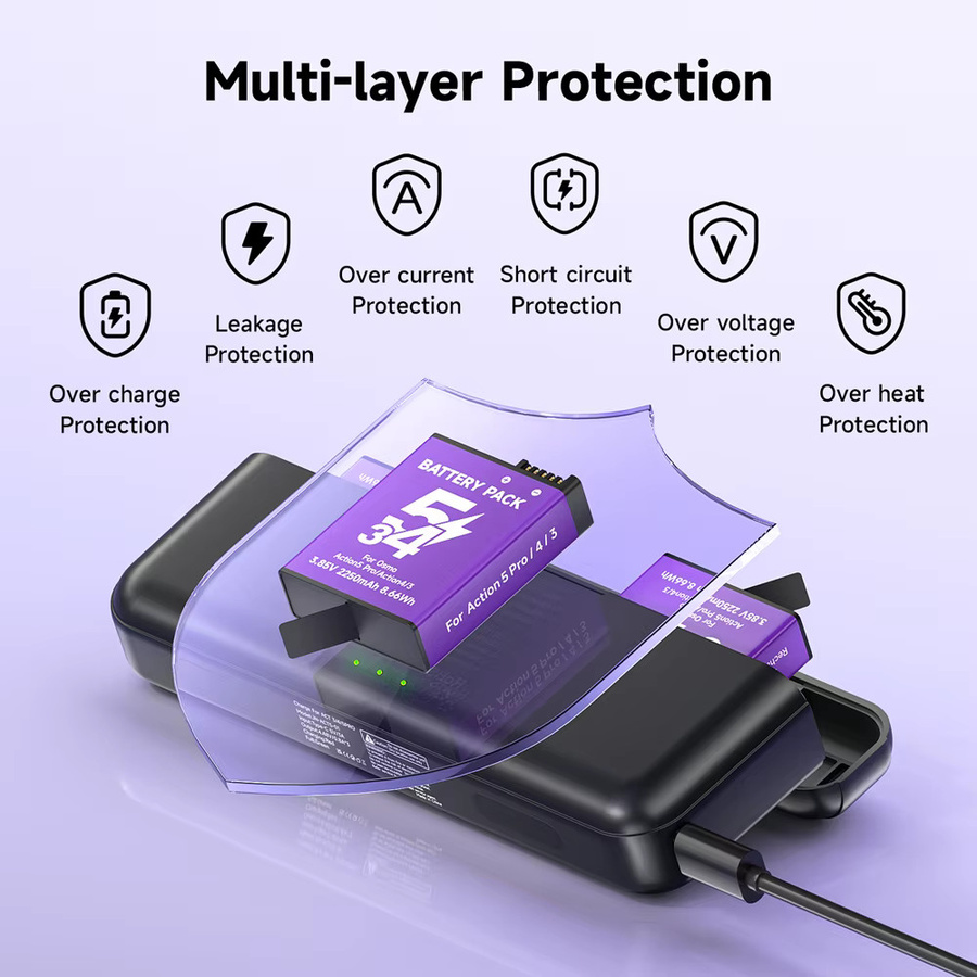 DJI Akku mit 2250mAh und 3-Kanal-Schnellladegerät für Osmo Action 5 Pro, Action 4 und Action 3 in Schwarz - Bild 3