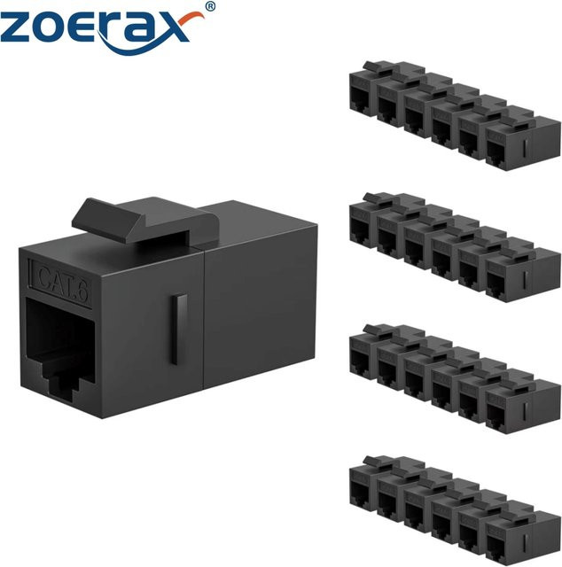 ZoeRax RJ45 Keystone-Buchse CAT6 CAT5E Inline-Koppler für Wandplatte und Patchpanel, Schwarz - Bild 1