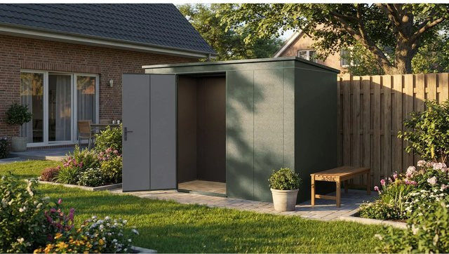 Weka Metall-Gerätehaus Gary aus verzinktem Stahlblech in Grün, B: 292 cm, T: 148 cm - Bild 1