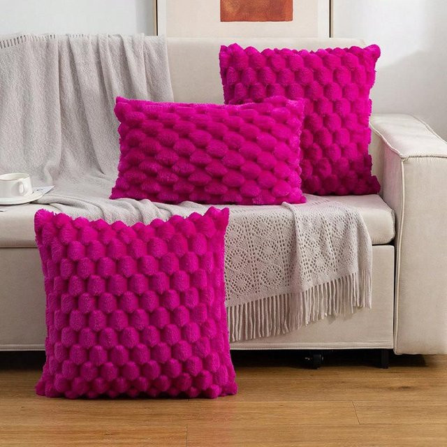2er-Set Plüsch-Kissenbezüge aus Kunstfell und Wollsamt in Pink, quadratisch, B/T: 50 x 50 cm - Bild 1