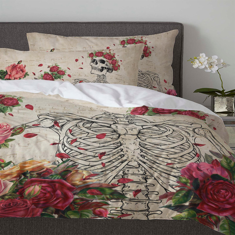 JMG Household Supplies Bettwäscheset Schädel Rose Blume Retro, 3-teilig aus Mikrofaser, Multicolor, B/H: 135 x 200 cm - Bild 3